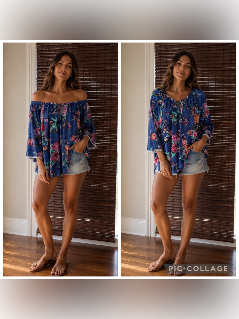SJS Bohemian Floral Off-Shoulder or scoop neck Top - from a boutique, sz M, guc